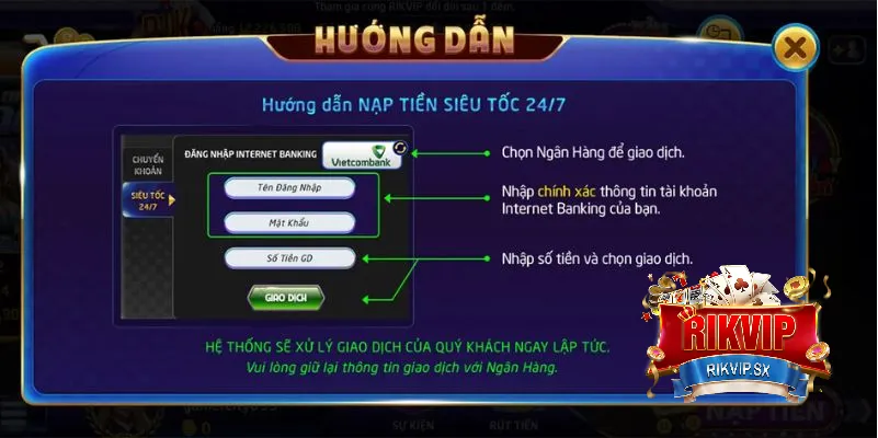 huong dan nap tien tai rikvip Hướng dẫn nạp tiền tại RikVip
